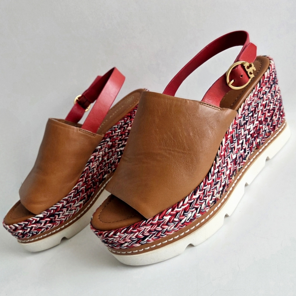 Tory Burch Miranda Espadrille Wedge Platform Leather Sandals With Box, Size 10.5 - Picture 15 of 16